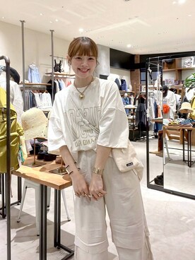 「niko and...（ニコアンド）の細コード巾着ショルダーバッグN（ショルダーバッグ）」を使った、みきてぃ24さん（レディース・158cm）の春コーディネート