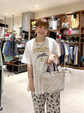 「niko and...（ニコアンド）のアイテム（かごバッグ）」を使った、みきてぃ24さん（レディース・158cm）の夏コーディネート