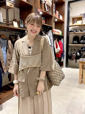 「LOWRYS FARM（ローリーズファーム）のステンレスフープチョーカー 127295（チョーカー、ゴールド系）」を使った、みきてぃ24さん（レディース・158cm）の春コーディネート