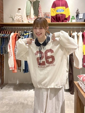 「niko and...（ニコアンド）のスウェットデニム切替えスカート（デニムスカート、ベージュ系）」を使った、みきてぃ24さん（レディース・158cm）の秋コーディネート