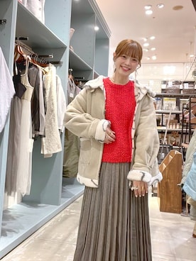 「ナチュラル」｜「アイテム（ムートンコート）」を使った、みきてぃ24さん（レディース・158cm）の冬コーディネート