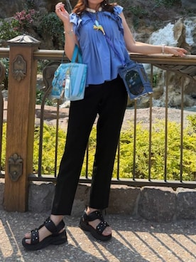「ZARA（ザラ）のアイテム（パンツ、ブラック系）」を使った、りさるるさん（レディース・168cm）の夏コーディネート