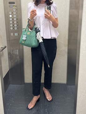 「CELFORD（セルフォード）の【洗える】アシンメトリーカットトップス（Tシャツ/カットソー、パープル系）」を使った、りさるるさん（レディース・168cm）の夏コーディネート