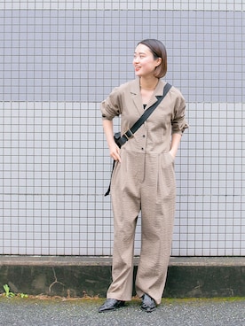 「つなぎ」｜「アイテム（サロペット/オーバーオール）」を使った、オオノさん（レディース・162cm）の春コーディネート