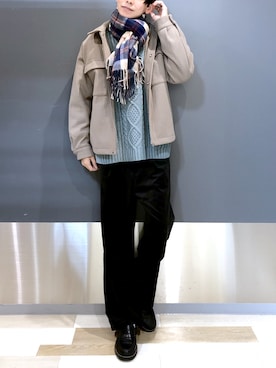 「ケーブルニット」｜「アイテム（ブルゾン）」を使った、ヒロさん（メンズ・182cm）の秋コーディネート