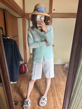 「Athena New York（アシーナニューヨーク）のアイテム（帽子、ブルー系）」を使った、yoyoさん（レディース・168cm）の夏コーディネート