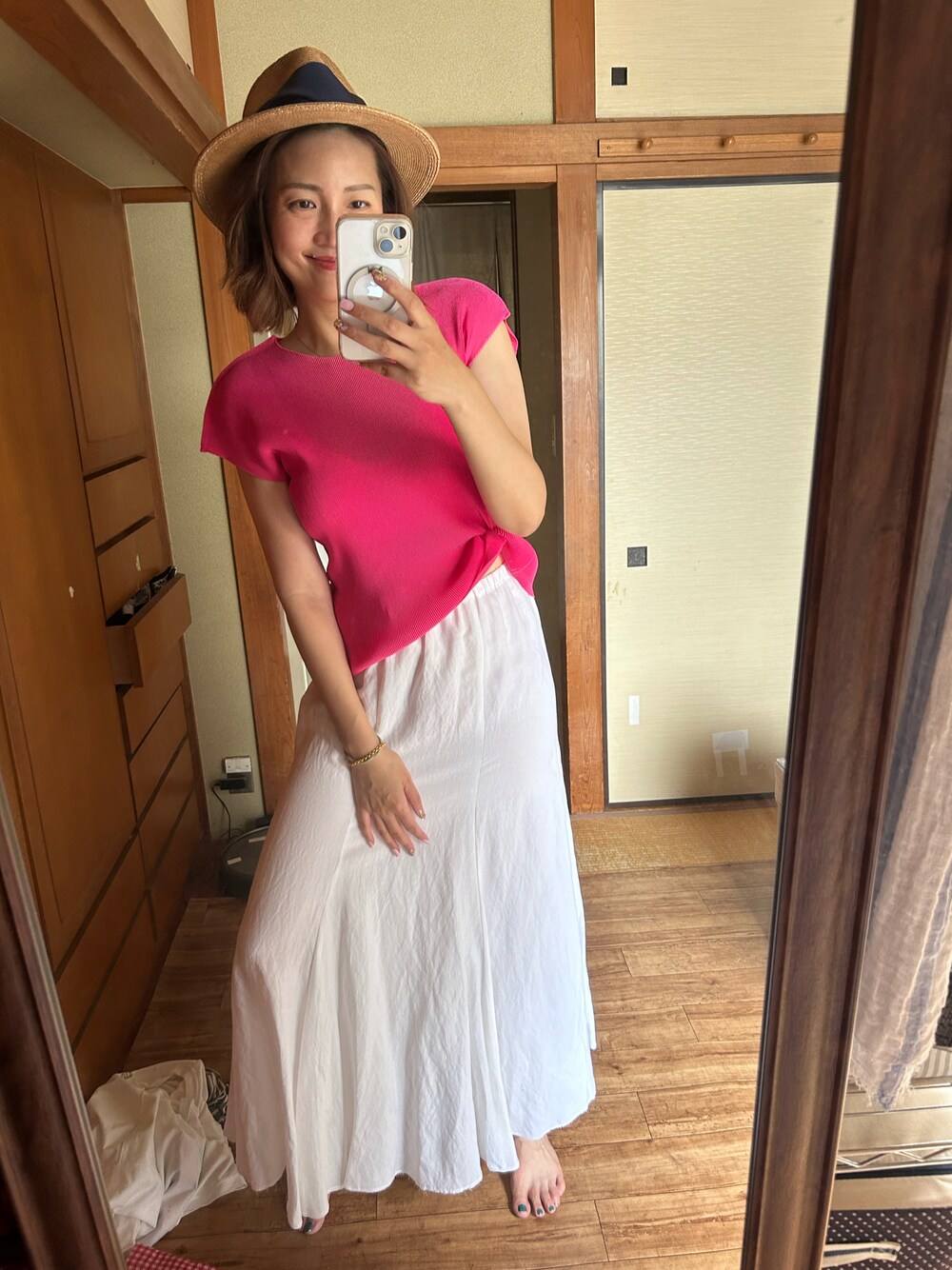 「plageのglace flare スカート2（スカート、ホワイト系）」を使った、yoyoさん（レディース・168cm）の夏コーディネートの1枚目の写真