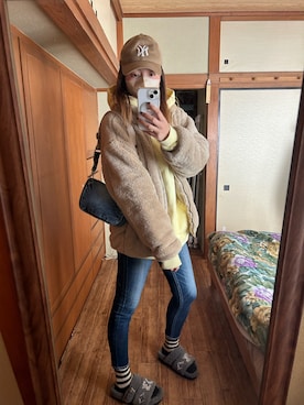 「adidas（アディダス）のアイテム（ノーカラージャケット）」を使った、yoyoさん（レディース・168cm）の冬コーディネート