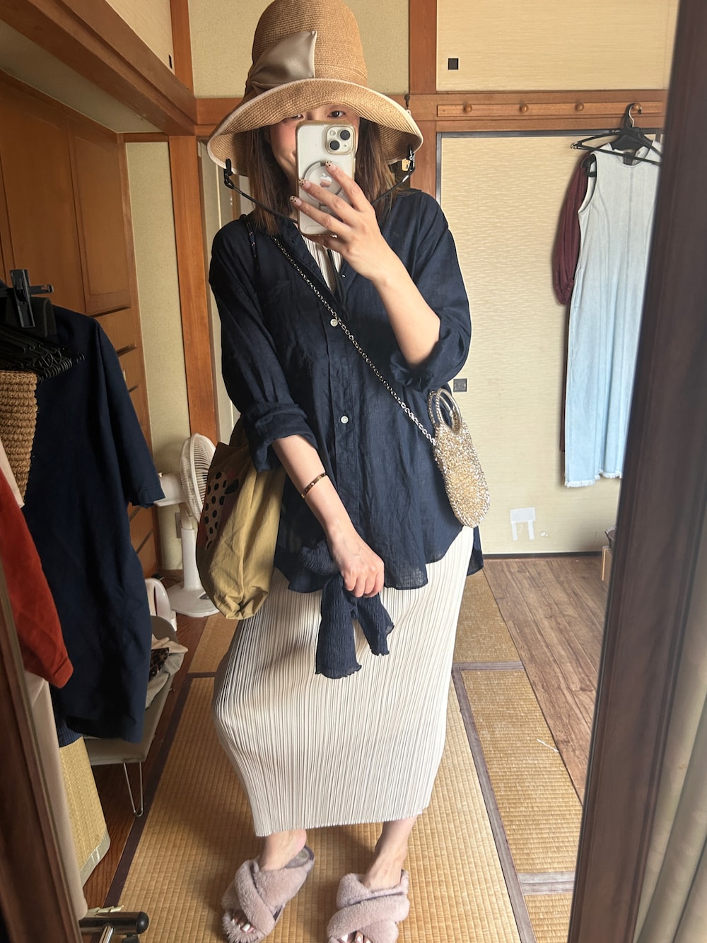 「Athena New Yorkの【一部別注】＜Athena New York＞RISAKO NUDE BODY ハット（ハット、ベージュ系）」を使った、yoyoさん（骨格ナチュラル・レディース・168cm）の夏コーディネートの1枚目の写真