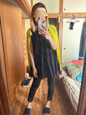 「FRAMeWORK（フレームワーク）のアイテム（カーディガン/ボレロ）」を使った、yoyoさん（レディース・168cm）の夏コーディネート