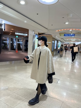 「tiptop（ティップトップ）のアイテム（ノーカラーコート）」を使った、baeさん（レディース・153cm）の冬コーディネート