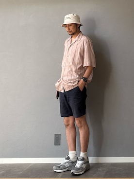 「アイテム（帽子、ホワイト系）」を使った、BT4.0さん（メンズ・172cm）の夏コーディネート
