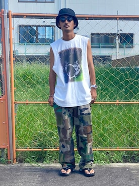 「G.O.C（ジーオーシー）のアイテム（トップス）」を使った、takuya.sさん（メンズ・171cm）の夏コーディネート