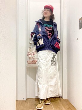 「HYSTERIC GLAMOUR（ヒステリックグラマー）のHYS WHISKY柄 刺繍キャップ（キャップ）」を使った、happachinさん（レディース・164cm）の夏コーディネート