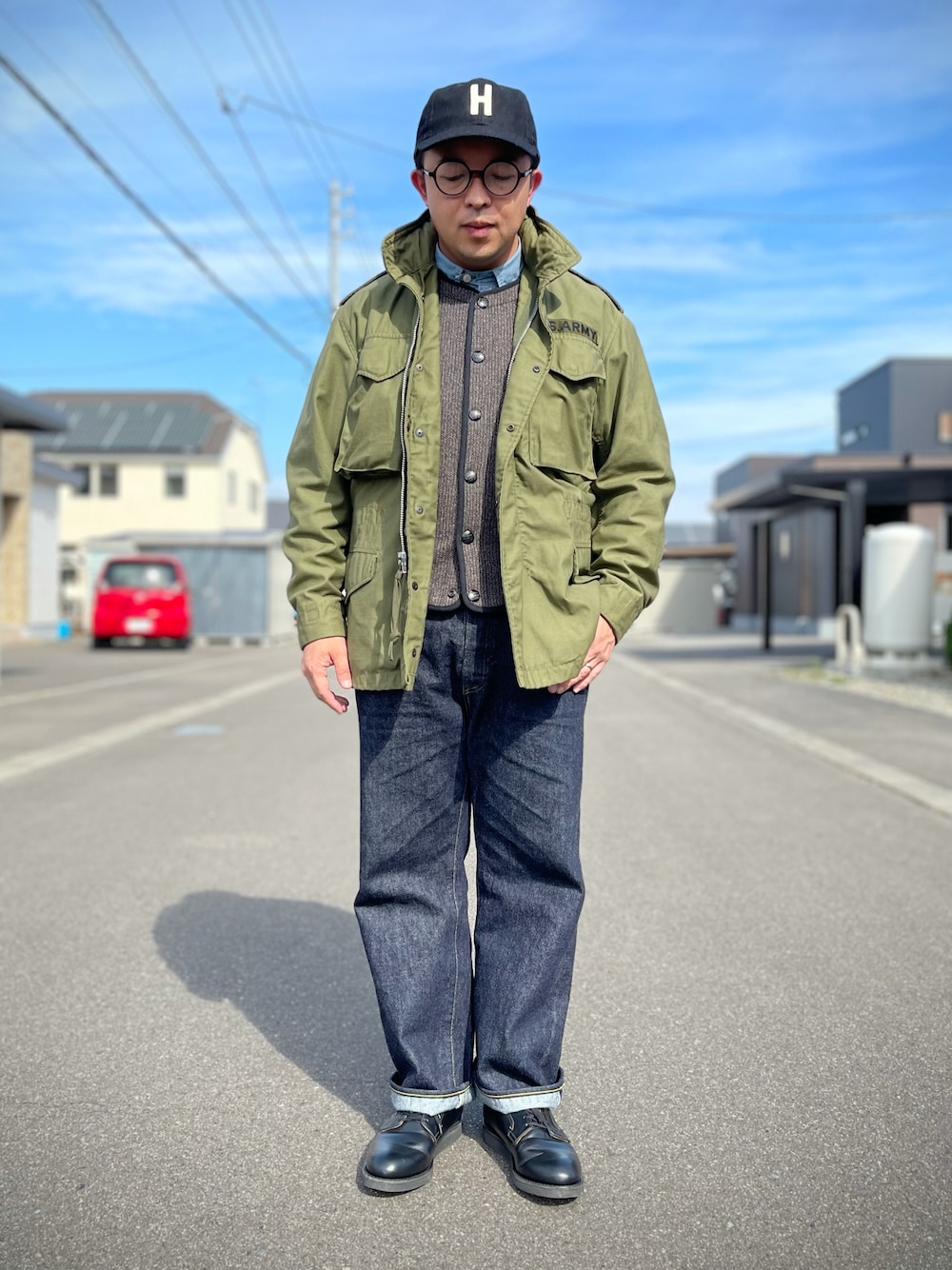 「だから秋服が好き、M65、M65フィールドジャケット、ブラウンズビーチ、tcb jeans、TCB40’sJaket」｜「VINTAGEのアイテム（キャップ、ブラック系）」を使った、古着チャンネル by ケントさん（メンズ・165cm）の秋コーディネートの1枚目の写真