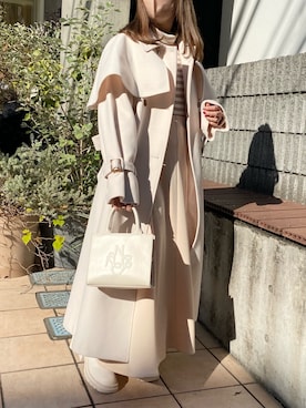 「ケープコート」｜「アイテム（ステンカラーコート）」を使った、Rino / 骨格ストレートさん（レディース・155cm）の冬コーディネート