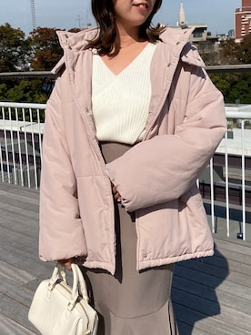 「アイテム（ダウンジャケット/コート、ピンク系）」を使った、Rino / 骨格ストレートさん（レディース・155cm）の秋コーディネート