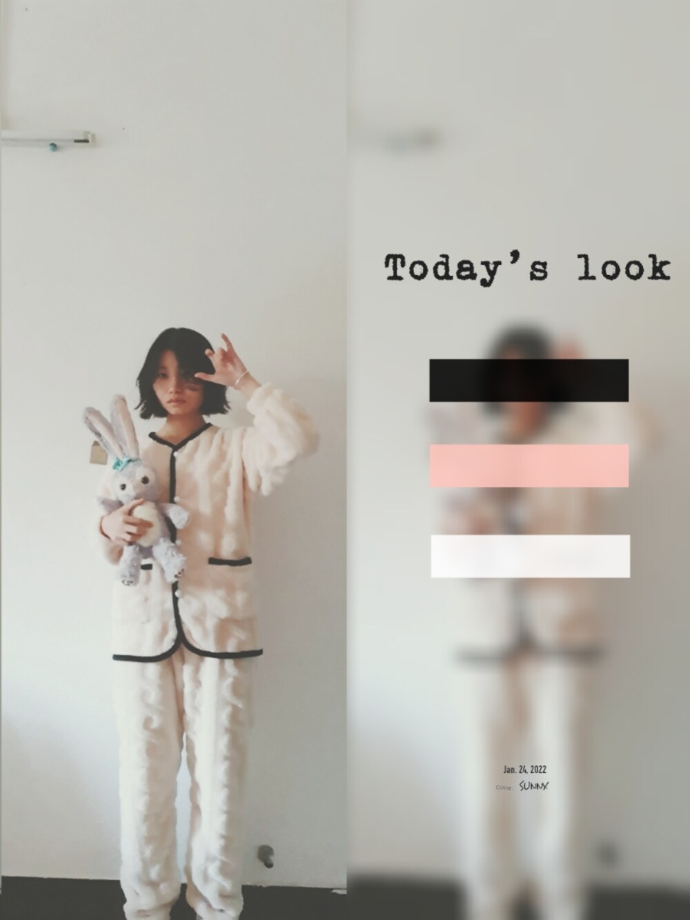 「ootd、休日スタイル、oversize、ヘアバンド、可愛い」｜「Disneyのアイテム（おもちゃ、パープル系）」を使った、Sonn Sigennさん（レディース・164cm）の冬コーディネートの1枚目の写真