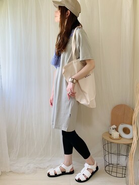 「アウトドアスタイル」｜「アイテム（チュニック）」を使った、ももたさん（レディース・170cm）の夏コーディネート
