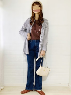 「green label relaxing（グリーンレーベルリラクシング）のレディ デニム  パンツ（デニムパンツ）」を使った、ももたさん（レディース・170cm）の秋コーディネート