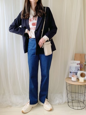 「Honeys（ハニーズ）のアイテム（テーラードジャケット）」を使った、ももたさん（レディース・170cm）の秋コーディネート