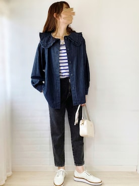 「襟抜きシャツ」｜ももたさん（レディース・170cm）の秋コーディネート