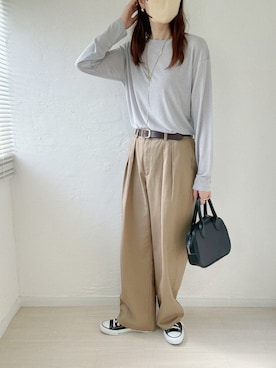 「アイテム（チノパンツ）」を使った、ももたさん（レディース・169cm）の秋コーディネート