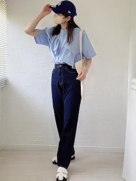 「アイテム（トートバッグ）」を使った、ももたさん（レディース・169cm）の夏コーディネート