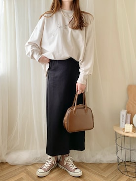 「ボストンバッグ」｜ももたさん（レディース・169cm）の冬コーディネート