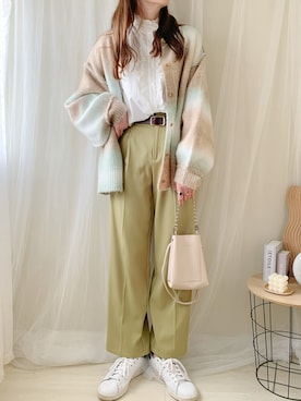 「adidas（アディダス）のadidas アディダス STAN SMITH スタンスミス M20325 R.WHITE/R.WHITE/NEW.NAVY(ホワイト×ネイビー）（スニーカー）」を使った、ももたさん（レディース・169cm）の冬コーディネート