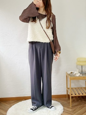 「アイテム（スラックス）」を使った、ももたさん（レディース・169cm）の秋コーディネート