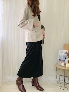 「ECRIRE（エクリール）のアイテム（ノーカラージャケット）」を使った、ももたさん（レディース・170cm）の秋コーディネート