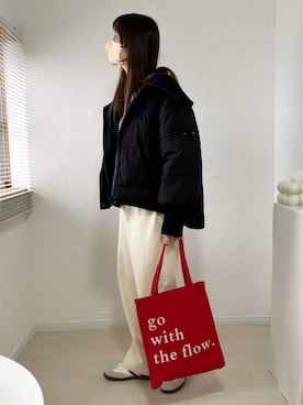 「アイテム（トートバッグ）」を使った、ももたさん（レディース・169cm）の冬コーディネート