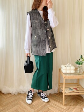「Honeys（ハニーズ）のアイテム（ベスト）」を使った、ももたさん（レディース・169cm）の秋コーディネート
