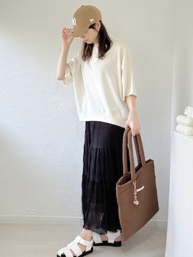 「アイテム（帽子）」を使った、ももたさん（レディース・169cm）の夏コーディネート