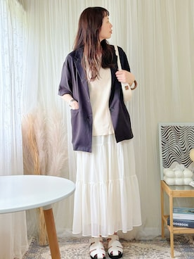 「tiptop（ティップトップ）のアイテム（テーラードジャケット）」を使った、ももたさん（レディース・169cm）の夏コーディネート