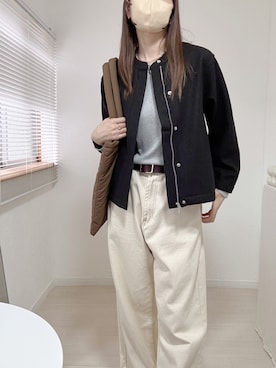 「アイテム（ノーカラージャケット）」を使った、ももたさん（レディース・169cm）の秋コーディネート