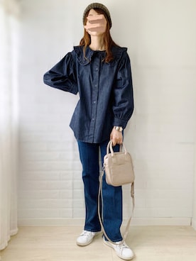 「green label relaxing（グリーンレーベルリラクシング）のレディ デニム  パンツ（デニムパンツ）」を使った、ももたさん（レディース・170cm）の秋コーディネート