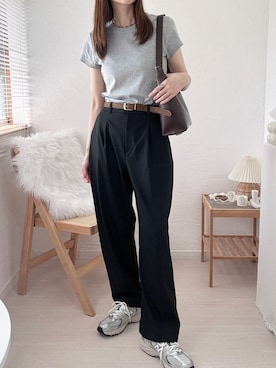 「UNIQLO（ユニクロ）のアイテム（スラックス）」を使った、ももたさん（レディース・169cm）の夏コーディネート