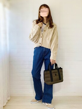 「green label relaxing（グリーンレーベルリラクシング）のレディ デニム  パンツ（デニムパンツ）」を使った、ももたさん（レディース・170cm）の秋コーディネート