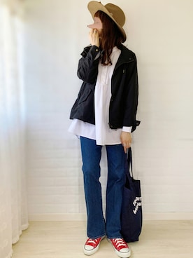 「green label relaxing（グリーンレーベルリラクシング）のレディ デニム  パンツ（デニムパンツ）」を使った、ももたさん（レディース・170cm）の秋コーディネート