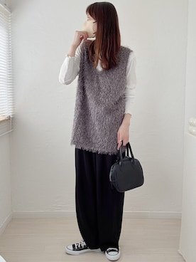 「アイテム（ベスト）」を使った、ももたさん（レディース・169cm）の秋コーディネート