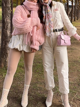 「アイテム（ソックス/靴下）」を使った、楓子さん（レディース・156cm）の秋コーディネート