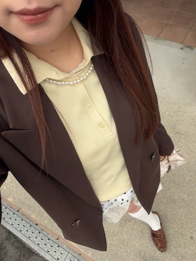 「UNIQLO（ユニクロ）のアイテム（ポロシャツ、イエロー系）」を使った、楓子さん（レディース・156cm）の春コーディネート