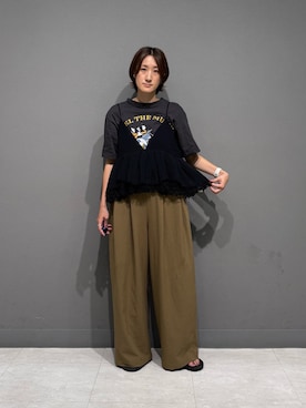 「URBAN RESEARCH DOORS（アーバンリサーチドアーズ）のFORK&SPOON　ツータックワイドパンツ（その他パンツ、ベージュ系）」を使った、ゆいさん（レディース・158cm）の夏コーディネート