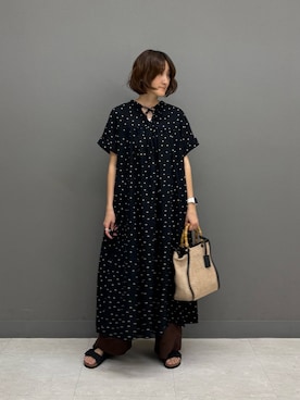 「URBAN RESEARCH DOORS（アーバンリサーチドアーズ）のリネンリヨセルドットワンピース（ワンピース、ブラック系）」を使った、ゆいさん（レディース・158cm）の春コーディネート