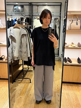 「EKAL（エカル）のドルマンスリーブカットソー（Tシャツ/カットソー、ブラック系）」を使った、ゆいさん（レディース・158cm）の春コーディネート
