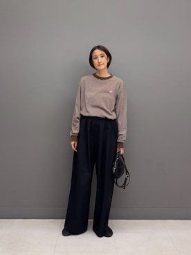 「DANTON（ダントン）のDANTON | クルーネック 長袖ボーダーTシャツ WOMEN（Tシャツ/カットソー、ブラウン系）」を使った、ゆいさん（レディース・158cm）の夏コーディネート