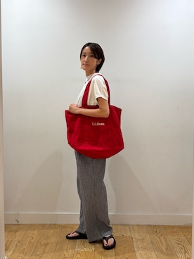 「URBAN RESEARCH DOORS（アーバンリサーチドアーズ）のFORK&SPOON　サッカーチェックパンツ（その他パンツ、ブラック系）」を使った、ゆいさん（レディース・158cm）の夏コーディネート