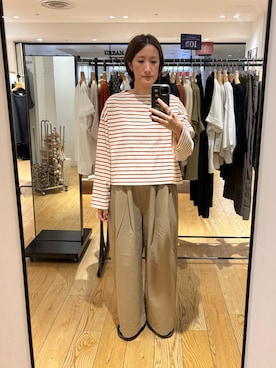 「URBAN RESEARCH DOORS（アーバンリサーチドアーズ）のFORK&SPOON　クロップドボートネックボーダー（Tシャツ/カットソー、ホワイト系）」を使った、ゆいさん（レディース・158cm）の夏コーディネート